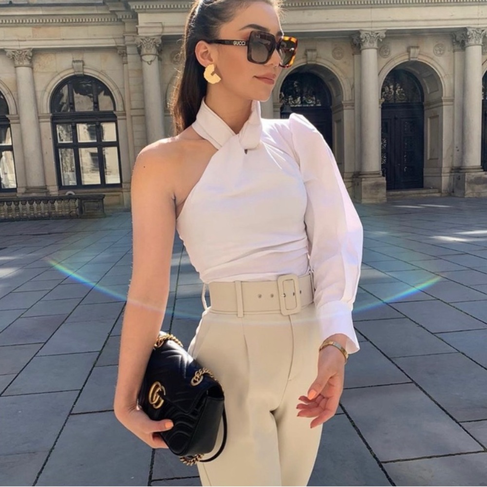 NWT Zara High Waisted Belted Cream Pants